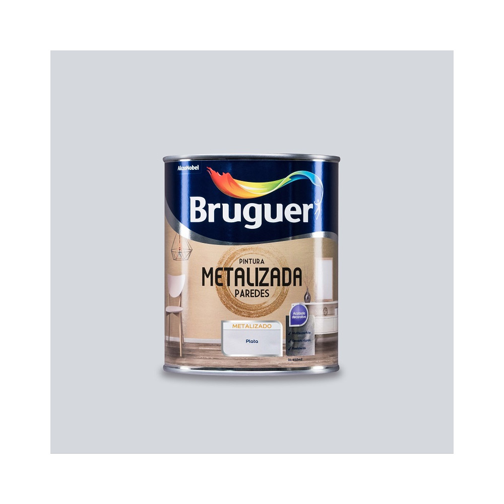 BRUGUER PINTURA METALIZADO PAREDES PLATEADO 1 L
