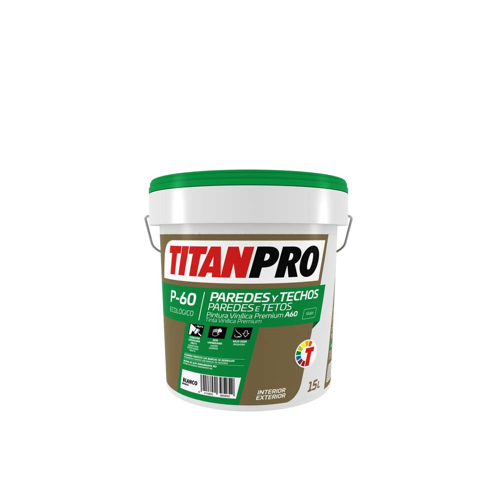 TITANPRO P-60 PINTURA VINILICA PREMIUM MATE BLANCO 15 L