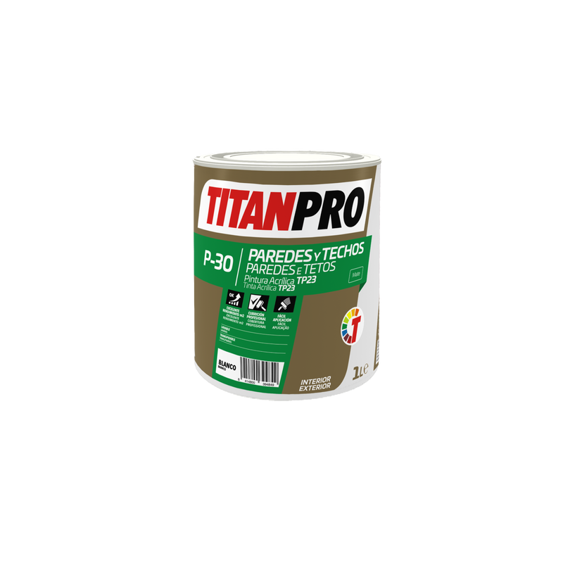 TITANPRO P-30 PINTURA ACRILICA TP23 MATE BLANCO 1 L